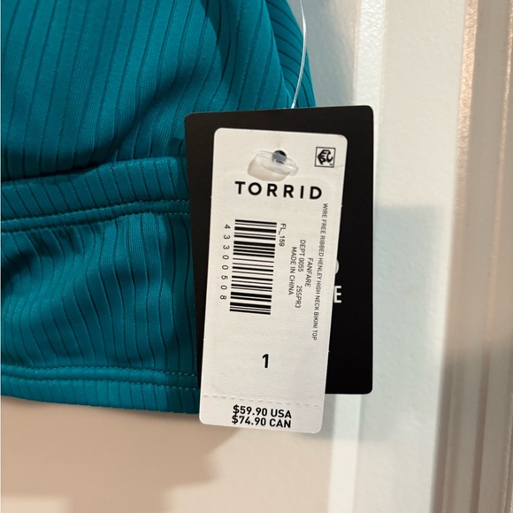 Torrid Teal Ribbed Racerback Bikini Top - Picture 6 of 7